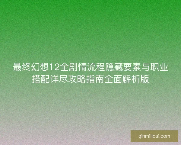 最终幻想12全剧情流程隐藏要素与职业搭配详尽攻略指南全面解析版