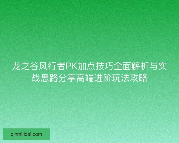 龙之谷风行者PK加点技巧全面解析与实战思路分享高端进阶玩法攻略